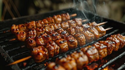 Appetizing fried meat on the grill Delicious and dish in the cooking process shish kebab on skewer Roasted beef meat cooked at barbecue Traditional Eid ul azha. 