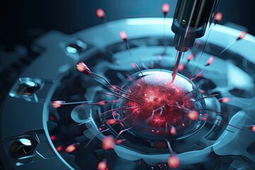 Poster - a syet with a red ball and a syet, A medical nanobot for targeted and precise treatments