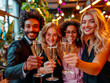 © 3r1k_ai - Group of diverse Business people toasting with sparkling wine in the office. Celebration and team building at workplace.