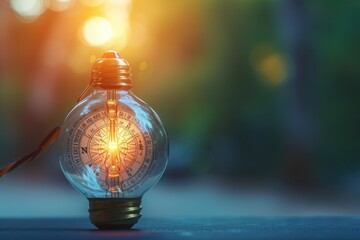 Poster - a light bulb with a glowing star inside, A double exposure blending city lights with star trails