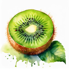 Wall Mural - Watercolor painting of fresh kiwi. Tasty fruit. Natural and healthy food. Hand drawn botanical art.