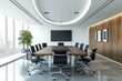 © SaroStock - a conference room with a long table and chairs, Craft a modern conference room with sleek furniture and technology