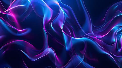 Poster - Dark blue abstract background with ultraviolet neon glow, blurry light lines, waves. Generative AI.