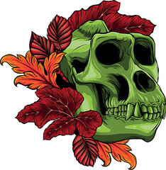 Poster - colored draw of monkey skull vector illustration design