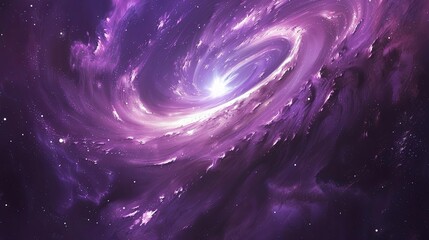 Wall Mural - mesmerizing spiral galaxy swirling arms and bright core in purple nebulous space digital painting