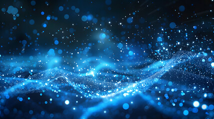 Poster - digital particle collision illustration blue magic, energy light background. Generative AI.
