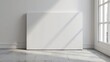 © Jelena - minimalist blank art canvas mockup on laminate floor white wall background