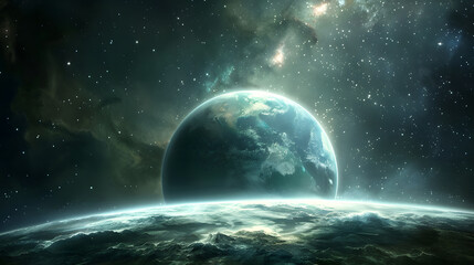 Epic concept art of a photo realistic outer space background. Generative AI.