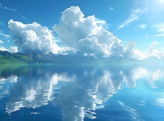 Wall Mural - Blue sky and white clouds over the lake