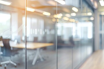 Wall Mural - Blurred office interior background with glass wall and modern business meeting room in clean empty open space