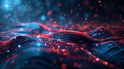 Poster - Vibrant Digital Energy Waves Flowing Through Futuristic Technological Landscape
