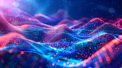 Poster - Captivating Digital Waves of Luminous Particles Showcasing the Dynamism of Technology and Communication