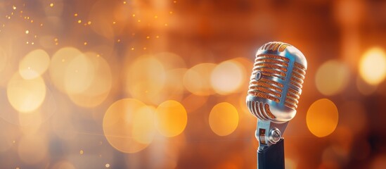 Poster - Blurred background adds a touch of visual interest to the microphone and light creating a captivating copy space image