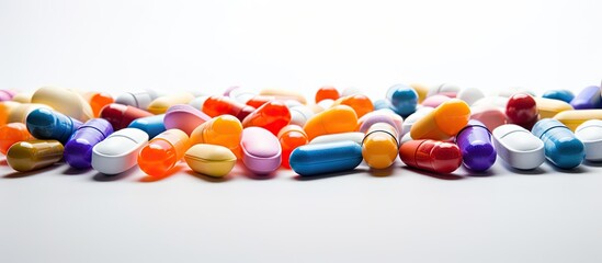 Poster - A close up image of drugs on a white background with ample copy space