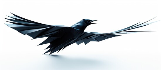 Poster - In an isolated white background a black Origami bird gracefully soars through the air providing ample copy space for additional text