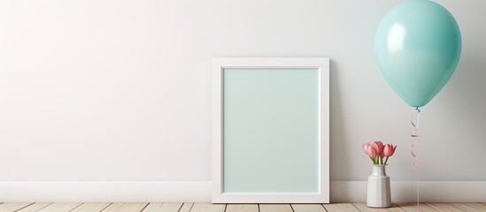 Aufkleber - The child s toy is placed on a white wooden table with a frame leaving empty space in the image. with copy space image. Place for adding text or design
