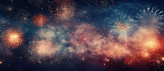 Poster - A firework display at night creates an abstract background with ample space for adding text or other elements