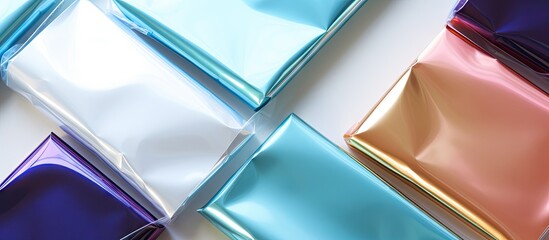 Poster - Flat lay image of blank foil packages on a light background creating copy space
