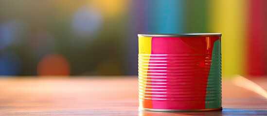 Aufkleber - Closeup of a brightly painted tin can against a blurred background leaving ample copy space for an image