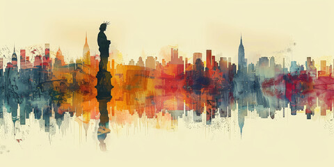 Statue of Liberty and New York city. Double exposure, contemporary art