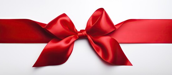 Poster - A copy space image of a dazzling red satin ribbon displayed on a pristine white background in a studio setting
