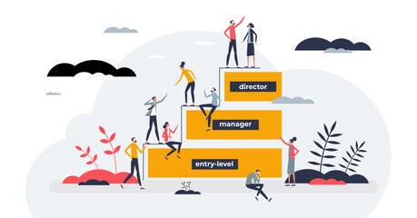 Wall Mural - Career ladder for professional growth and development tiny person concept, transparent background.Personal progress in company positions as motivation for achievements illustration.