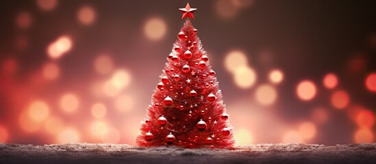 Poster - Festive Christmas tree adorned with red ornaments creating a joyful atmosphere The image features a background and ample copy space