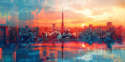 Wall Mural - Tokyo Tower in Japan. Contemporary Art