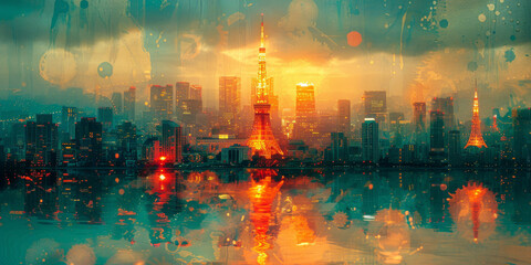 Wall Mural - Tokyo Tower in Japan. Contemporary Art