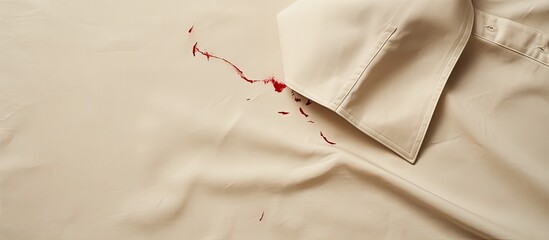 Poster - Closeup of a beige shirt with a red ink stain perfect for adding text. with copy space image. Place for adding text or design