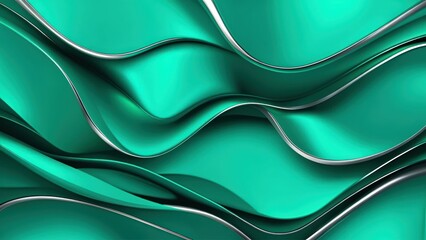 Aufkleber - Soft and smooth textured 3d effect emerald green wavy curved lines abstract background.	