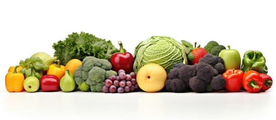 Poster - High resolution product photograph of various fruits and vegetables isolated on a white background with ample copy space