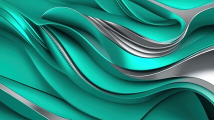 Wall Mural - Soft and smooth textured 3d effect emerald green wavy curved lines abstract background.	