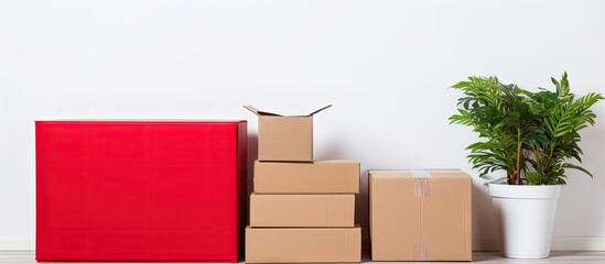 Poster - A cheerful delivery man dressed in a red uniform and wearing a cap is depicted against a white background He is holding a blank white paper providing an ideal space for advertisements or text