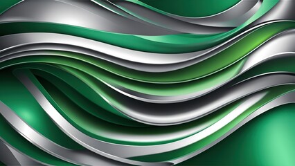 Aufkleber - Soft and smooth textured 3d effect emerald green wavy curved lines abstract background.	
