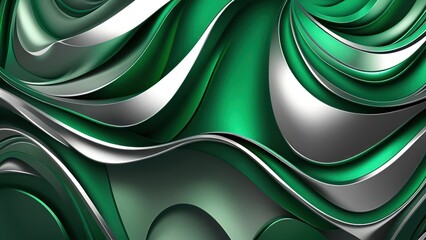 Aufkleber - Soft and smooth textured 3d effect emerald green wavy curved lines abstract background.	