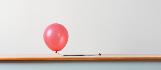 Poster - A colorful balloon and a nail placed on a table are set against a white background creating a copy space image