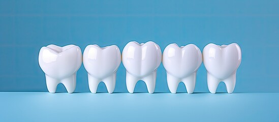 Poster - A copy space image displaying three teeth positioned against a blue background with one tooth visibly affected by caries