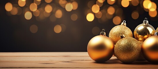 Aufkleber - Festive background with beautiful Christmas decorations on a wooden surface perfect for New Year s and Christmas holidays Copy space image