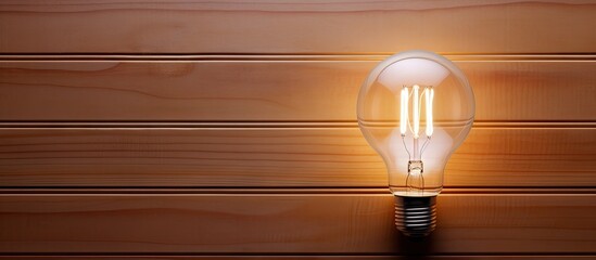 Poster - A LED light bulb is seen from a top view against a wooden background providing plenty of space for additional images or text