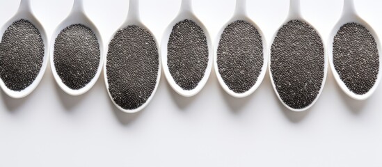 Poster - A copy space image of chia seeds set against a white background