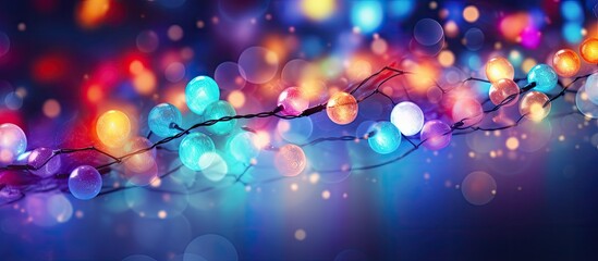 Leinwandbilder - Colorful Christmas lights creating a glowing ambiance on a background with ample copy space image