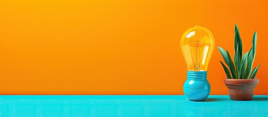 Poster - A creative design concept featuring an orange painted copy space image with a cyan color set against a vibrant yellow background