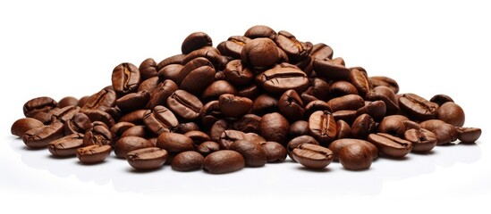 Poster - An isolated heap of roasted coffee beans with copy space for advertisement or design purposes