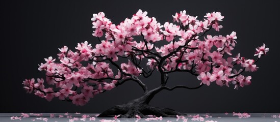 Poster - An image featuring a dark background with a beautiful sakura tree in full bloom providing plenty of copy space
