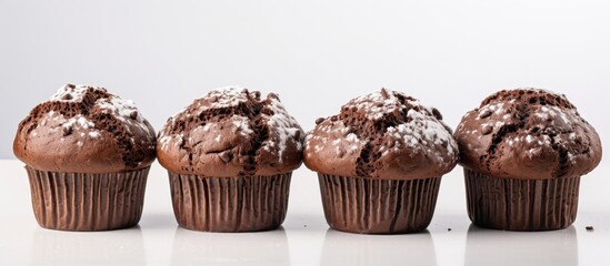 Poster - Copy space image of delicious homemade chocolate muffins freshly baked and placed on a white background