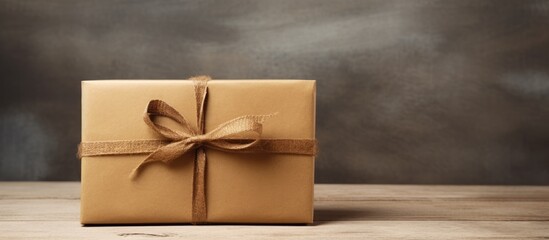 Aufkleber - A beautifully wrapped gift box in rustic craft paper adorned with decorative elements leaving ample space for text or an image
