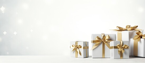 Aufkleber - Aesthetic gift boxes with a clean white wooden backdrop perfect for showcasing a copy space image