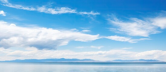 Poster - A picturesque landscape of QingHai lake with a panoramic view showcasing the serene bluesky and tranquil lake waters ideal for copy space images
