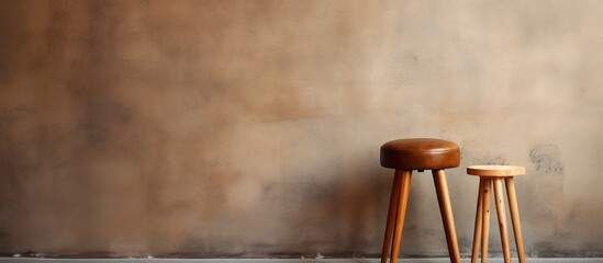 Poster - Indoor next to a brown wall there is a chic stool There is enough space on the wall for adding text or images. with copy space image. Place for adding text or design